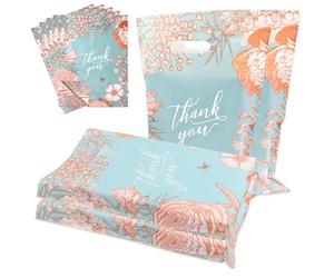 Lot de 50 Sacs de Transport en Plastique(Blanc+Noir), Sac Thank You Plastique Cadeau 30 x 38cm, Sac Emballage pour la vente au détail, les magasins, les boutique, les étals de marché (Flower)