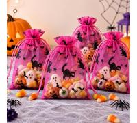Lot de 50 sacs en organza de qualité supérieure avec cordon de serrage pour bijoux, fête, mariage, Halloween, dragées, sacs cadeaux en maille de 10,2 x 15,2 cm, rose