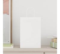 Lot de 50 sacs en papier kraft avec anses en corde de papier, blancs, 21 x 11 x 31 cm, pour sacs cadeaux, emballage, fête, emballage cadeau, anniversaire, mariage