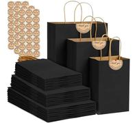Lot de 50 sacs en papier kraft avec poignées - Sacs cadeaux de taille mixte pour affaires, shopping, vente au détail, fête, faveur, marchandises, sacs de restaurant - Sacs en kraft épais de 130 g/m²