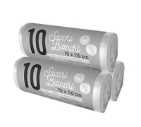 Lot de 50 sacs poubelle - Biodégradables - Dimensions : 70 x 110 cm - avec poignées | sacs poubelle de 110 L, transparents pour collecte différenciée - Enveloppes anti-humidité, plastique recyclé