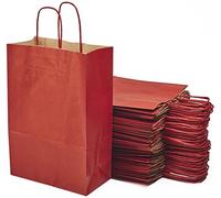 Lot de 50 Sacs Rouges Cabas en Papier Kraft avec Poignées - 20x10x29.2 cm - Sac de Courses/Emballage cadeau pour anniversaire, Noel, Mariage..