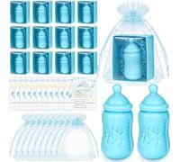 Lot de 50 savons parfumés faits à la main pour fête prénatale - Avec cartes de remerciement et sacs en organza - Cadeau idéal pour révélation du sexe - Souvenirs - Bleu