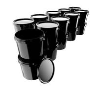 Lot de 50 seaux avec couvercle - 5 l - Noir - Rond - En plastique alimentaire, hermétique et stable - Seau vide avec poignée et couvercle - Convient pour les colles alimentaires, chimiques, lessives