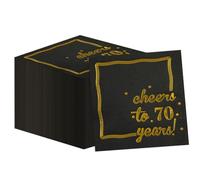 Lot de 50 Serviettes 70e Anniversaire 25x25 cm, 3 Plis, Jetables Serviette de Table Papier Noir et Or pour Décorations de table pour Decoration Anniversaire 70 ans pour Hommes et Femmes (70)