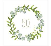 Lot de 50 serviettes d'anniversaire Botanical Eucalyptus - 50 ans - Avec feuilles - Décoration de table - Pour anniversaire, mariage doré et anniversaire - 60 serviettes