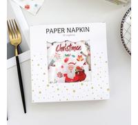 Lot de 50 serviettes de table double épaisseur avec Père Noël, renne, arbre du Père Noël, thème des vacances, inspiration classique (Merry Christmas A, petite boîte) - 33 x 33 cm