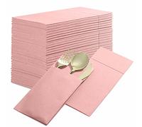 Lot de 50 serviettes de table jetables au toucher lin avec poche à couverts intégrée, serviettes en papier pré-pliées roses pour dîner, mariage ou fête [argenterie non incluse)