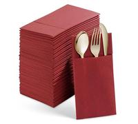Lot de 50 serviettes de table jetables avec poche intégrée pour couverts - Serviettes en papier pré-pliées pour fête de mariage - Rouge - Facile à utiliser - Environ 40 x 40 cm
