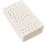 Lot de 50 serviettes de table jetables blanches et dorées, avec étoiles en feuille d'or pour fête d'anniversaire, mariage (3 plis, 10,2 x 20,3 cm)