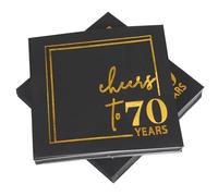Lot de 50 serviettes en papier noir et doré pour anniversaire de 70 ans, serviettes en papier triple épaisseur, 12,7 x 12,7 cm, pour fête et jubilé