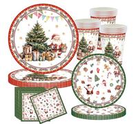 Lot de 50 sets de table de Noël pour 10 personnes, avec assiettes en carton, gobelets et serviettes, décoration de table de Noël pour fête de famille et fête d'hiver