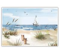 Lot de 50 sets de table en papier, 43 x 30 cm, jetables, format A3, avec motif plage, polyvalents, pour mariage, anniversaire et vie quotidienne, bleu clair, beige