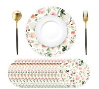 Lot de 50 sets de table jetables en papier à motif floral rose de 34 cm pour anniversaire, mariage, goûter