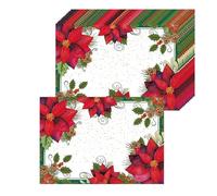 Lot de 50 sets de table jetables en papier motif floral de Noël, 40,6 x 27,9 cm, napperons saisonniers en papier pour la maison, la cuisine, les vacances, la décoration de table de Noël