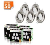 LOT DE 50 SPOT LED ENCASTRABLE COMPLETE ORIENTABLE ALU BROSSE AVEC AMPOULE GU10 230V 5W BLANC NEUTRE