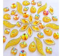 Lot de 50 strass à facettes effet spécial à coudre effet miroir de différentes formes pour loisirs créatifs, vêtements, robes (jaune 1)