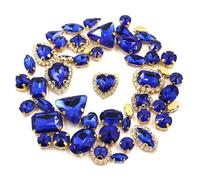 Lot de 50 strass brillants à coudre, 24 couleurs mélangées, forme mixte, dorés, griffes, cristal, boucle, décoration mariage, vêtements, chaussures, robes(Blue 2)