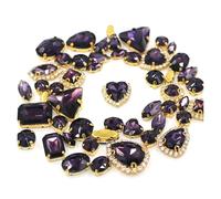 Lot de 50 strass brillants à coudre, 24 couleurs mélangées, forme mixte, dorés, griffes, cristal, boucle, décoration mariage, vêtements, chaussures, robes(Deep Purple)