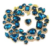 Lot de 50 strass brillants de formes variées à coudre, en verre, dorés, à griffes, pour vêtements, chaussures et robes, à faire soi-même, bleu encre