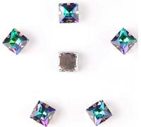 Lot de 50 strass carrés en verre et métal argenté de 8 mm, 50 pièces/sac, à coudre, appliques, 4 roses AB, 8 mm, 50 pièces-8 mm, 50 pièces-A9, émeraude colorée