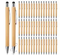 Lot de 50 stylos à bille rétractables en bambou avec stylo tactile, en bois, naturel et respectueux de l'environnement, stylos à bille rétractables, en bois, pour écrire, fournitures de bureau, maison