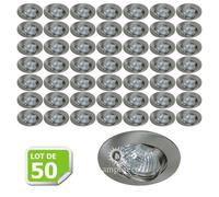 Lot de 50 Support encastrable orientable ronde pour ampoules halogènes CFL ou LED diametre 81mm Couleur acier brossé ref.970