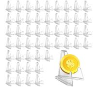 Lot de 50 supports de cartes en acrylique : 57 mm - Support en acrylique transparent - Réglable - Pour cartes - Chevalets en plastique - Pour afficher des pièces de monnaie, des montres de poche, des
