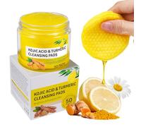 Lot de 50 tampons nettoyants à l'acide kojique et au curcuma, tampons nettoyants exfoliants au curcuma, cicatrices d'acné, débouchent les pores, équilibre l'huile de la peau