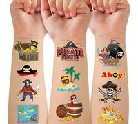 Lot de 50 tatouages de pirate pour décorations de fête d'enfants, tatouages temporaires de pirate - Faux canon piraté du Pays imaginaire - Autocollant corporel pour fête d'anniversaire pirate