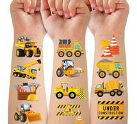 Lot de 50 tatouages temporaires de voitures et camions pour enfants - Tracteur de construction de voitures, décorations d'anniversaire, pelleteuses, autocollants de carrosserie pour enfants, garçons