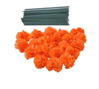 Lot de 50 têtes de fleurs artificielles en soie avec tiges, remplissage de vase, têtes de fleurs de souci pour décoration d'intérieur Diwali, couronne de jour des morts, guirlandes de gâteaux, têtes