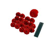 Lot de 50 têtes de fleurs d'œillets artificielles en soie avec tiges,remplissage de vase,pour mariage,corsage de poignet fait à la main,têtes de pétales multiples de 7,6 cm avec tiges de 20cm (rouge)