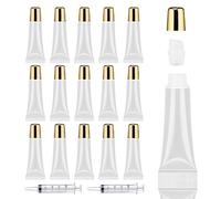 Lot de 50 tubes vides pour gloss à lèvres - 10 ml - Rose - Pour baume à lèvres - Kit de fournitures cosmétiques - 2 seringues de 20 ml - Étiquettes autocollantes pour gloss à lèvres, doré, 10ml-50PCS