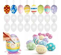 Lot de 50 œufs de Pâques en plastique - Décoration d'œufs de Pâques à peindre - Œufs de Pâques à suspendre avec corde - Œufs de Pâques en plastique - Pour l'intérieur et l'extérieur - Pour la
