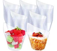 Lot de 50 verrines en plastique, 200 ml, forme arrondie - verrines réutilisables pour mousse et pudding, avec petites cuillères