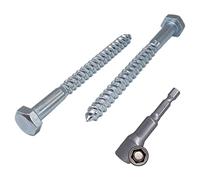 Lot de 50 vis à bois hexagonales DIN 571 en acier zingué M8 x 90 mm, vis tire-fond hexagonale, vis tire-fond, tête hexagonale (50, M8 x 90 mm)