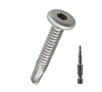 Lot de 50 vis auto-perceuses à tête ronde et plate en acier inoxydable 410 #12 x 1 pour métal, embout à douille inclus