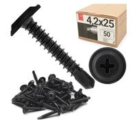 Lot de 50 vis autoforeuses noires 4,2 x 25 mm, en acier fosfaté, avec rondelle PH cruciforme, pour cloison sèche, profilé métallique, placoplâtre, bois