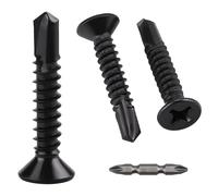 Lot de 50 vis autoperceuses cruciformes à tête plate en acier inoxydable 410 pour métal, revêtement noir, auto-taraudeuse, avec embout de tournevis cruciforme PH2 #8 x 3,8 cm