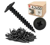 Lot de 50 vis autotaraudeuses 4,2 x 50 mm sans pointe de perçage phosphatées noires avec bride de disque pour tôle, plastique sur bois
