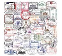 Lot de 50 Voyage Autocollants de Cachet de la Poste en Vinyle Imperméables, Transparent Timbres Stickers pour Carnet Scrapbooking Journal Album Skateboard Guitare Ordinateur Portable