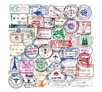 Lot de 50 Voyage Autocollants de Cachet de la Poste en Vinyle Imperméables, Transparent Timbres Stickers pour Carnet Scrapbooking Journal Album Skateboard Guitare Ordinateur Portable