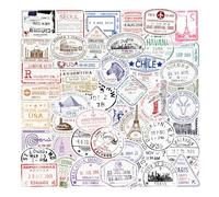 Lot de 50 Voyage Autocollants de Cachet de la Poste en Vinyle Imperméables, Transparent Timbres Stickers pour Carnet Scrapbooking Journal Album Skateboard Guitare Ordinateur Portable