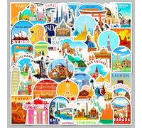 Lot de 50 Voyage Autocollants en Vinyle Imperméables, Petite Stickers pour Carnet Scrapbooking Journal Album Skateboard Guitare Ordinateur Portable