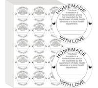 Lot de 500 autocollants « Cottage Food Law » faits maison avec amour - Étiquettes de déclaration d'inspection de cuisine faites à la maison - Autocollants personnalisés pour bocaux de cuisson (blanc)