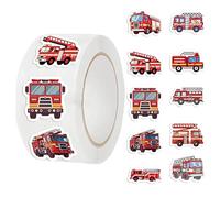 Lot de 500 autocollants de camion de pompiers de construction - Autocollants imperméables | Décorations de fête d'anniversaire de dessin animé, étiquettes de sacs à friandises, autocollants de carnet