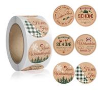 Lot de 500 autocollants de Noël ronds en papier kraft - 6 styles - En rouleau - Étiquettes de Noël autocollantes pour emballage cadeau, décoration de Noël (A)