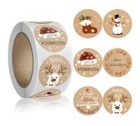 Lot de 500 autocollants de Noël ronds en papier kraft - 6 styles - Sur rouleau - Étiquettes de Noël autocollantes pour emballage cadeau, décoration de Noël (C)