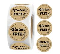 Lot de 500 autocollants en papier kraft marron sans gluten de 2,5 cm - Étiquettes rotatives pour emballage de vente au détail